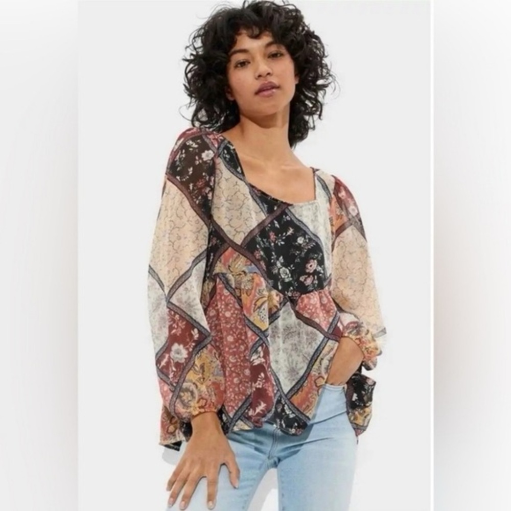 American Eagle Multi Color Patchwork Pattern Tie … - image 1